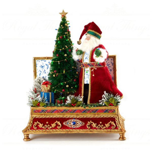 Katherine S Collection Christmas Decorative Items Chinoiserie Treasured Santa Scene Burgundy Green Gold White Blue Kc 28 228592 A