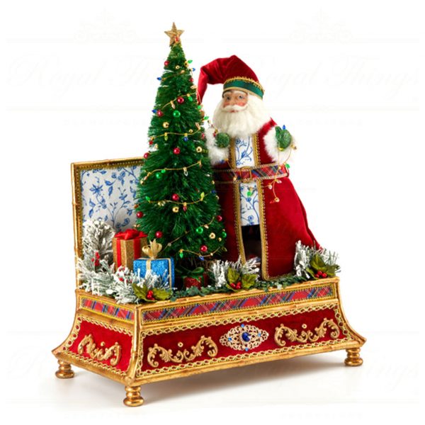 Katherine S Collection Christmas Decorative Items Chinoiserie Treasured Santa Scene Burgundy Green Gold White Blue Kc 28 228592 B