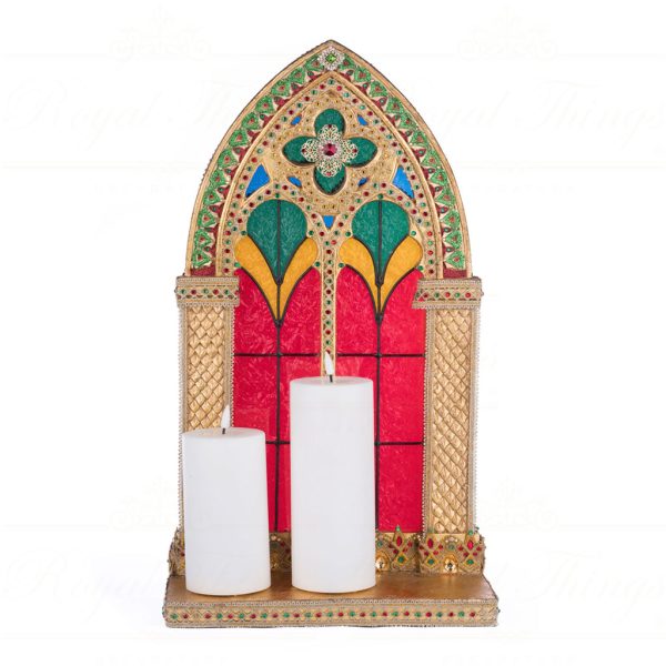 Katherine S Collection Christmas Decorative Items Led Christmas Castle Pillar Candle Holder Tabletop Green Gold Red Kc 28 428250 2