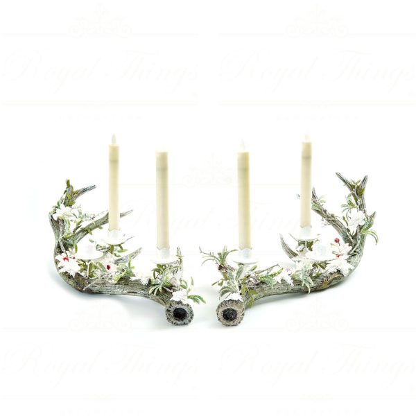 Katherine S Collection Christmas Decorative Items Mistletoe Magic Antler Candleholder White Green Kc 28 228622 1