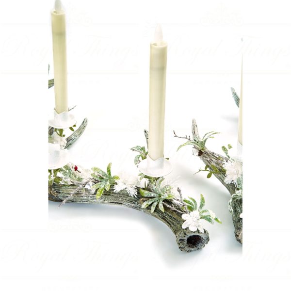 Katherine S Collection Christmas Decorative Items Mistletoe Magic Antler Candleholder White Green Kc 28 228622 2