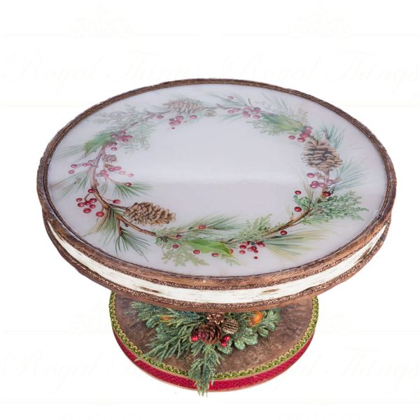 Katherine S Collection Christmas Decorative Items North Country Cake Stand Plate Tabletop Green Gold Red Kc 28 428267 3