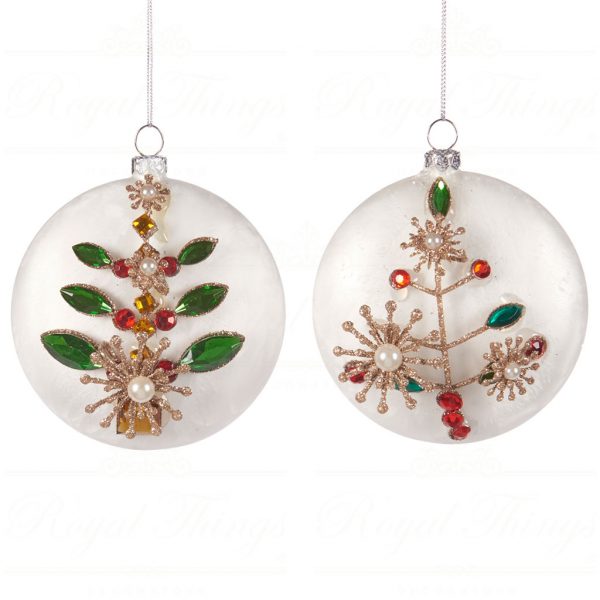 Katherine S Collection Christmas Glass Ornament Xmas Brooch Disc White Gold Green Red Kc Tr 22 922563