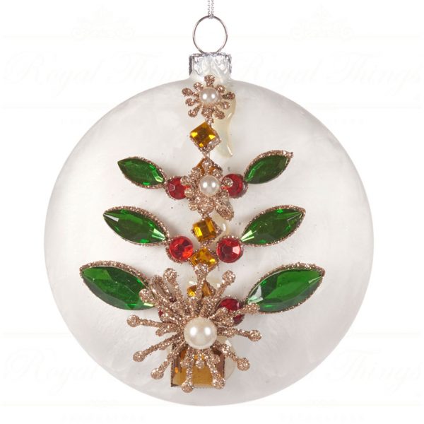 Katherine S Collection Christmas Glass Ornament Xmas Brooch Disc White Gold Green Red Kc Tr 22 922563 Green