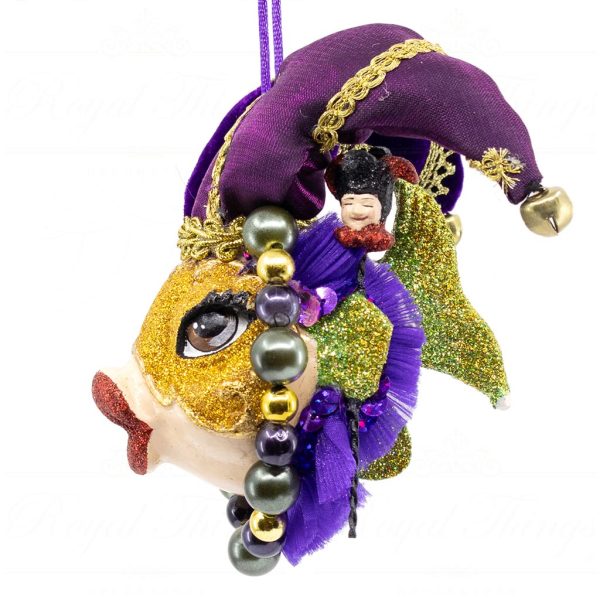 Katherine S Collection Christmas Heritage Ornament Mardi Grass Venice Masquerade Kissing Fish Red Purple Green Kc 66 18822 Green Side