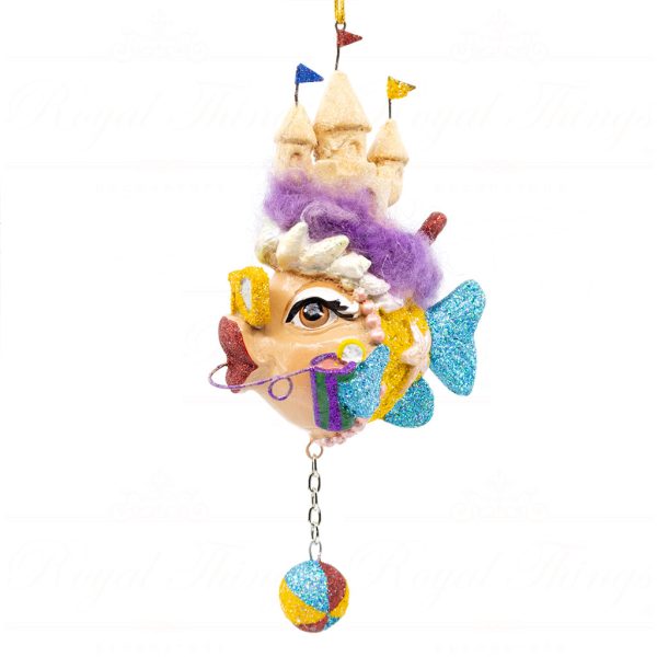 Katherine S Collection Christmas Heritage Ornament A Day At The Beach Kissing Fish Red Blue Orange Kc 66 18832 Yellowbody Side