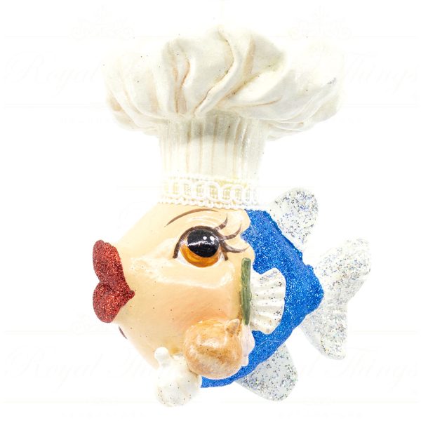 Katherine S Collection Christmas Heritage Ornament Charming Chef Kissing Fish White Red Blue Kc 28 28645 Blue Side