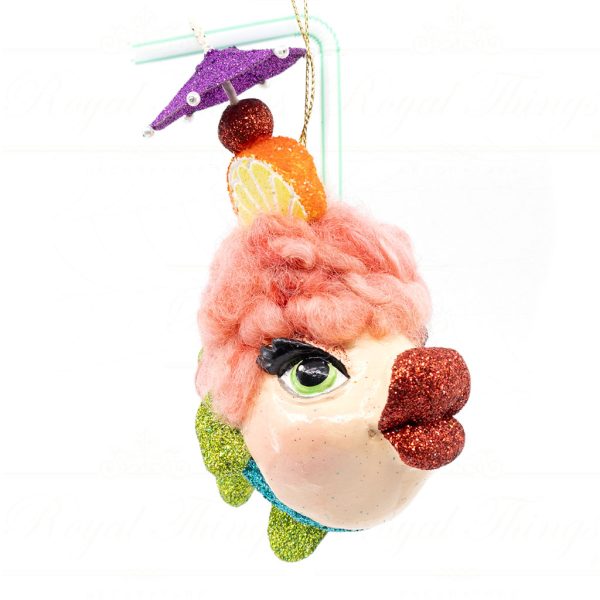 Katherine S Collection Christmas Heritage Ornament Cocktail Hour Kissing Fish Blue Purple Pink Kc 28 29638 Pink