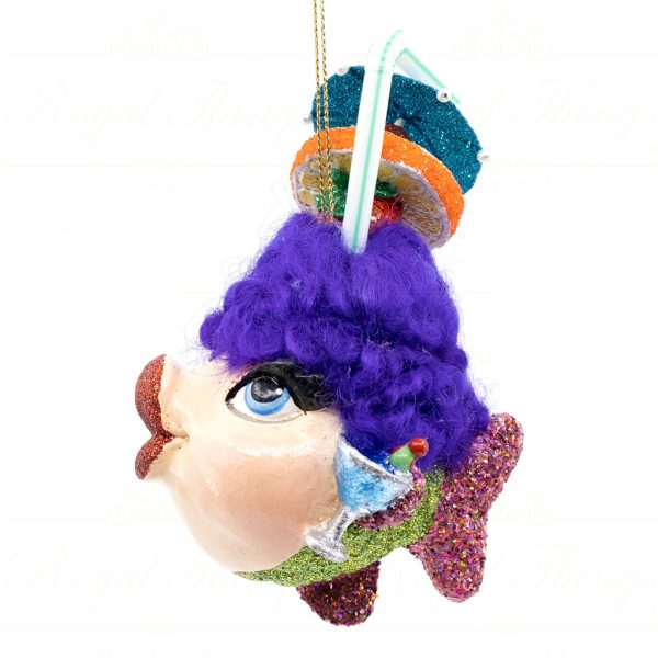Katherine S Collection Christmas Heritage Ornament Cocktail Hour Kissing Fish Blue Purple Pink Kc 28 29638 Purple Side