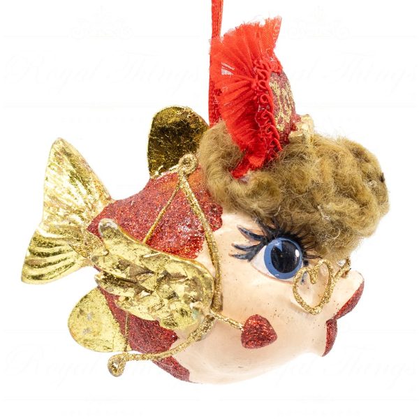 Katherine S Collection Christmas Heritage Ornament Cupido Kissing Fish Red Gold Kc 66 18870 Brownhair Side