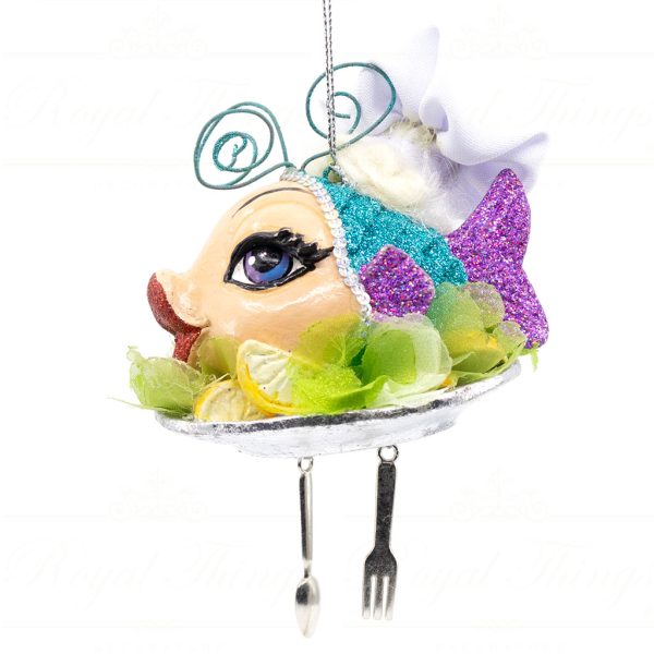 Katherine S Collection Christmas Heritage Ornament Delicious Chef Kissing Fish Blue Purple Red Kc 28 29005 Bluebody Side