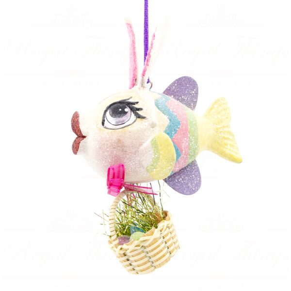 Katherine S Collection Christmas Heritage Ornament Easter Bunny Kissing Fish Pink Green White Kc 66 18834 Yellowtail Side