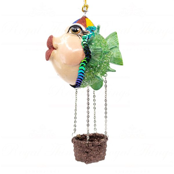 Katherine S Collection Christmas Heritage Ornament Funny Hot Air Balloon Kissing Fish Red Green Blue Kc 66 18835 Green