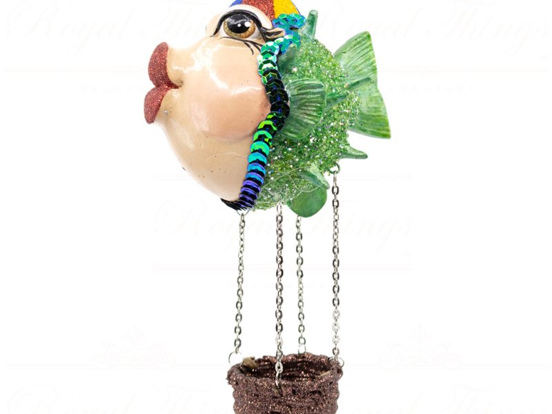 Katherine S Collection Christmas Heritage Ornament Funny Hot Air Balloon Kissing Fish Red Green Blue Kc 66 18835 Green