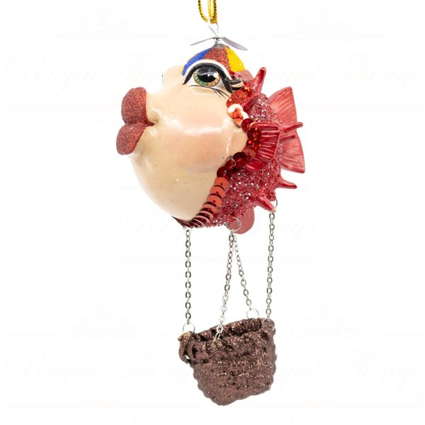 Katherine S Collection Christmas Heritage Ornament Funny Hot Air Balloon Kissing Fish Red Green Blue Kc 66 18835 Red Side