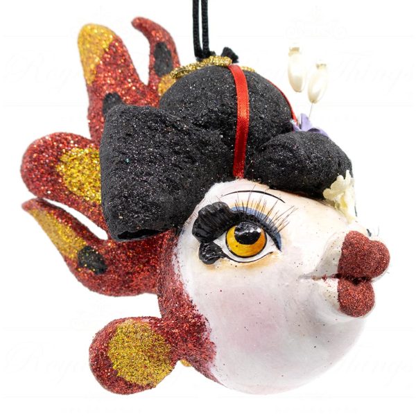 Katherine S Collection Christmas Heritage Ornament Geisha Kissing Fish Black Gold Burgundy Kc 66 18827