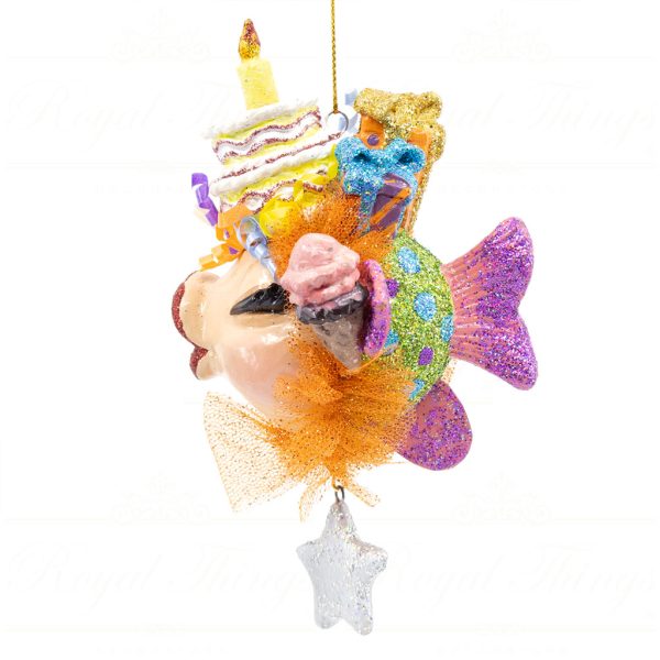 Katherine S Collection Christmas Heritage Ornament Happy Birthday Kissing Fish Orange Purple Yellow Kc 66 18815 Side