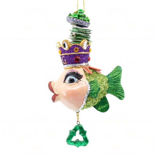 Katherine S Collection Christmas Heritage Ornament King Of Recycling Kissing Fish Green Purple Gold Kc 66 18814 Side