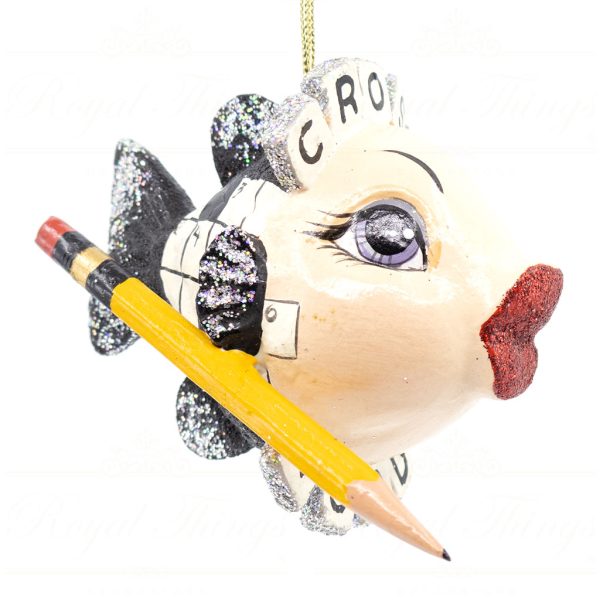 Katherine S Collection Christmas Heritage Ornament Love To Puzzle Kissing Fish White Yellow Black Kc 66 18863 Crossword Side