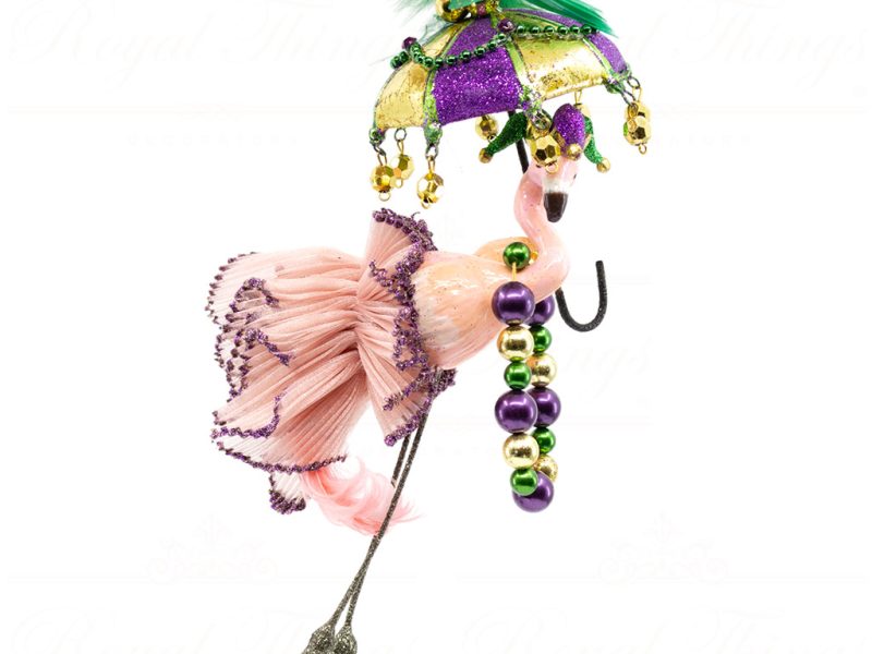 Katherine S Collection Christmas Heritage Ornament Mardi Gras Carnival Jester Flamingo Purple Gold Pink Kc 66 18869 Side