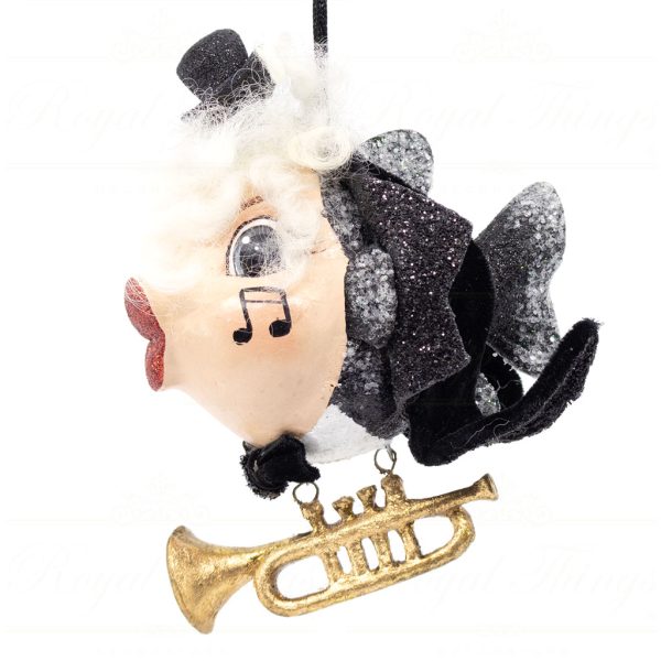 Katherine S Collection Christmas Heritage Ornament Music Maestro Kissing Fish Black Brown Kc 28 28638 Trumpet Side