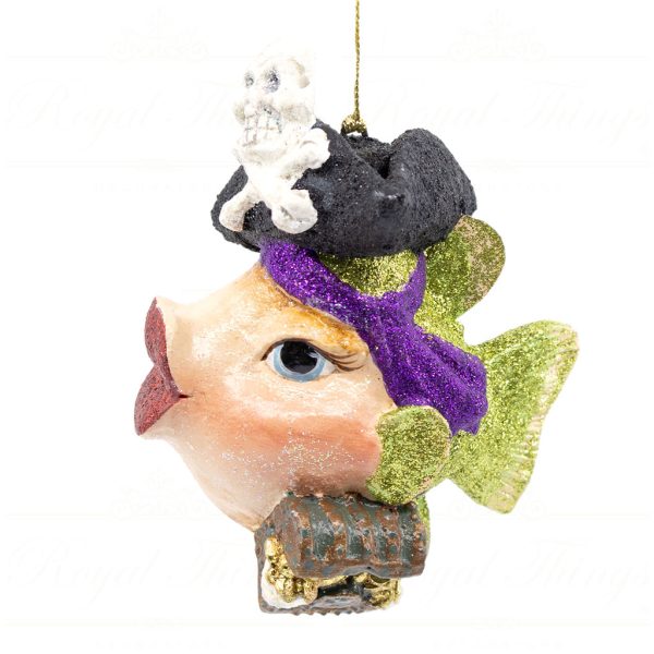 Katherine S Collection Christmas Heritage Ornament Pirate Kissing Fish Purple Green Black Kc 66 18862 Blackhat Side