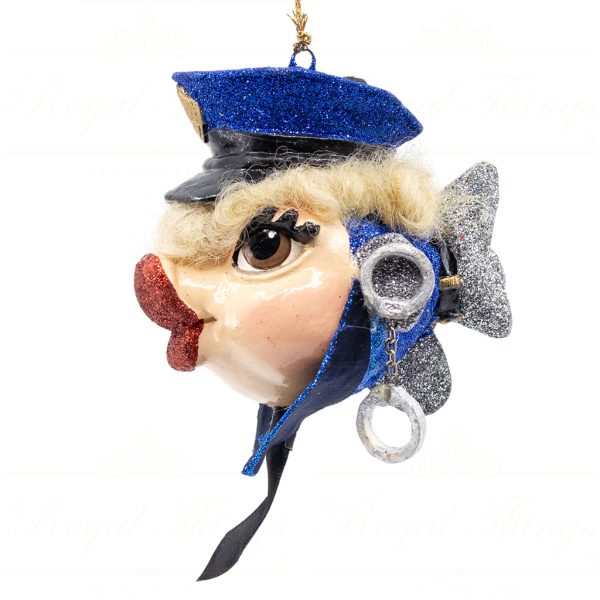 Katherine S Collection Christmas Heritage Ornament Police Officer Kissing Fish Blue Black Kc 66 18813 Side