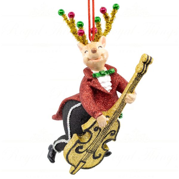 Katherine S Collection Christmas Heritage Ornament Reindeer Playing Music Green Red Black Kc 28 28930 Cello