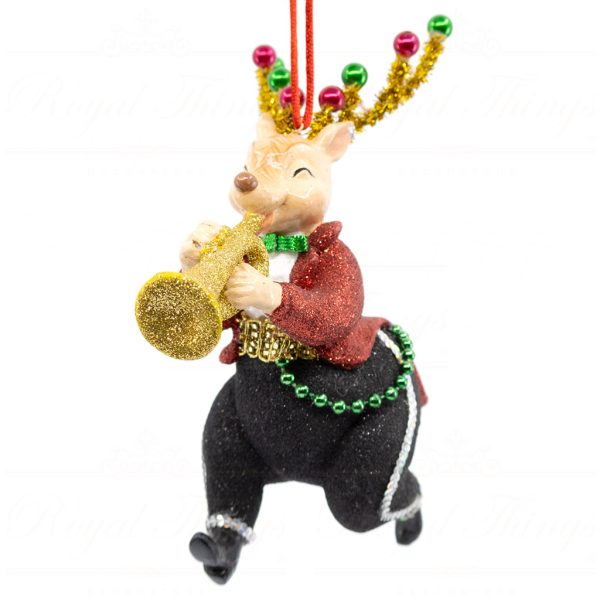 Katherine S Collection Christmas Heritage Ornament Reindeer Playing Music Green Red Black Kc 28 28930 Trumpet