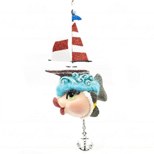 Katherine S Collection Christmas Heritage Ornament Splashing Sailor Kissing Fish Blue Red White Kc 28 29640 Red Side