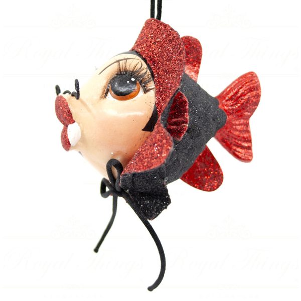 Katherine S Collection Christmas Heritage Ornament Stylish Vampire Kissing Fish Black Red Kc 28 28384 Side