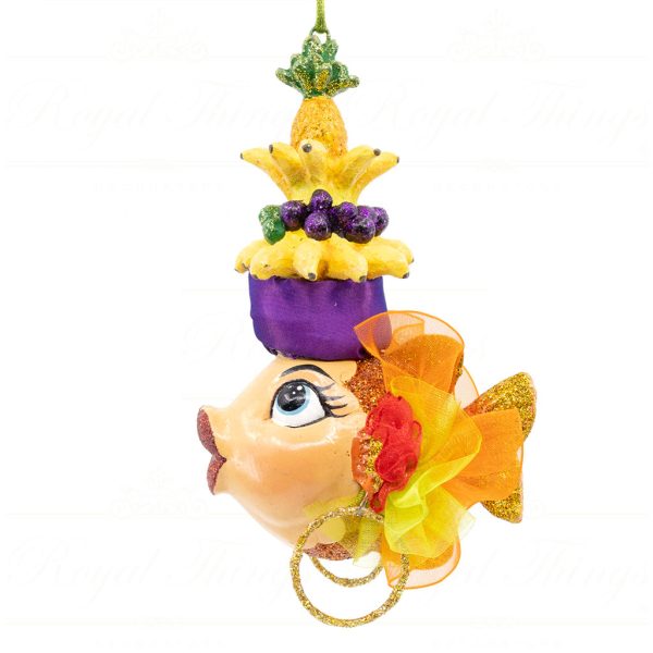 Katherine S Collection Christmas Heritage Ornament Tropical Lady Kissing Fish Yellow Purple Orange Kc 66 18817 Side