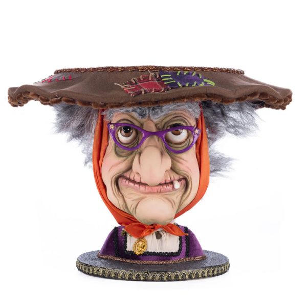 Katherine S Collection Halloween Collectible Broomstick Acres Witch Head Cake Stand Tabletop Orange Brown Kc 28 428156 1