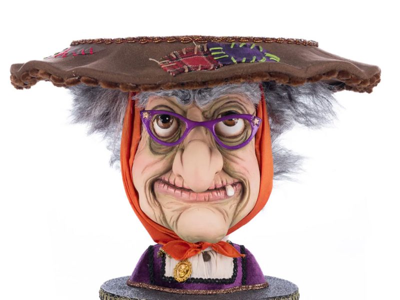 Katherine S Collection Halloween Collectible Broomstick Acres Witch Head Cake Stand Tabletop Orange Brown Kc 28 428156 1