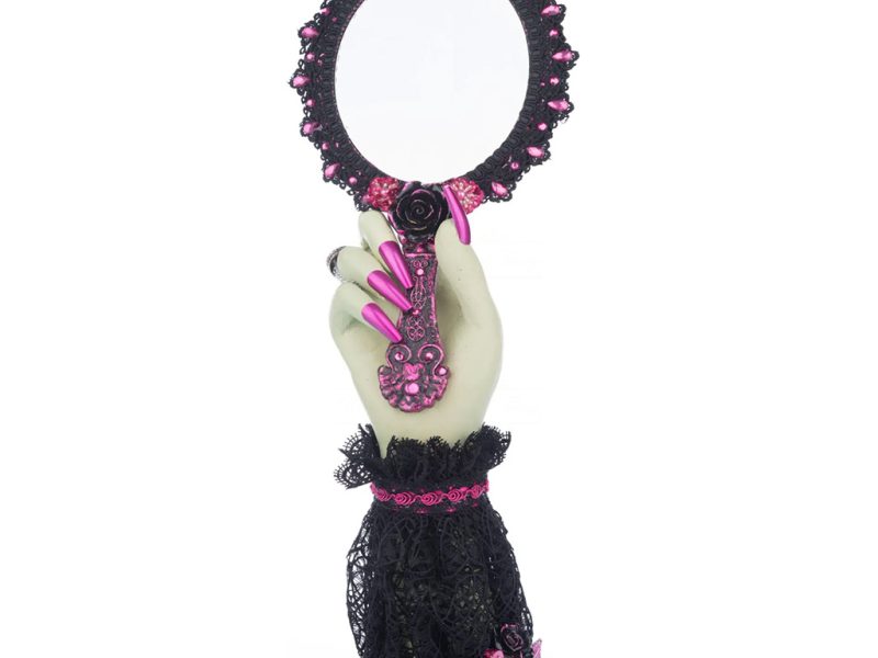 Katherine S Collection Halloween Collectible Pink Panic Possession Hand Held Mirror Tabletop Pink Black White Kc 28 428401 1