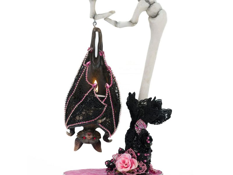 Katherine S Collection Halloween Collectible Pink Panic Possession Lacey Bat Luminary Vot Holder Tabletop Pink Black Kc 28 428143 1