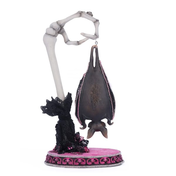 Katherine S Collection Halloween Collectible Pink Panic Possession Lacey Bat Luminary Vot Holder Tabletop Pink Black White Kc 28 428143 4