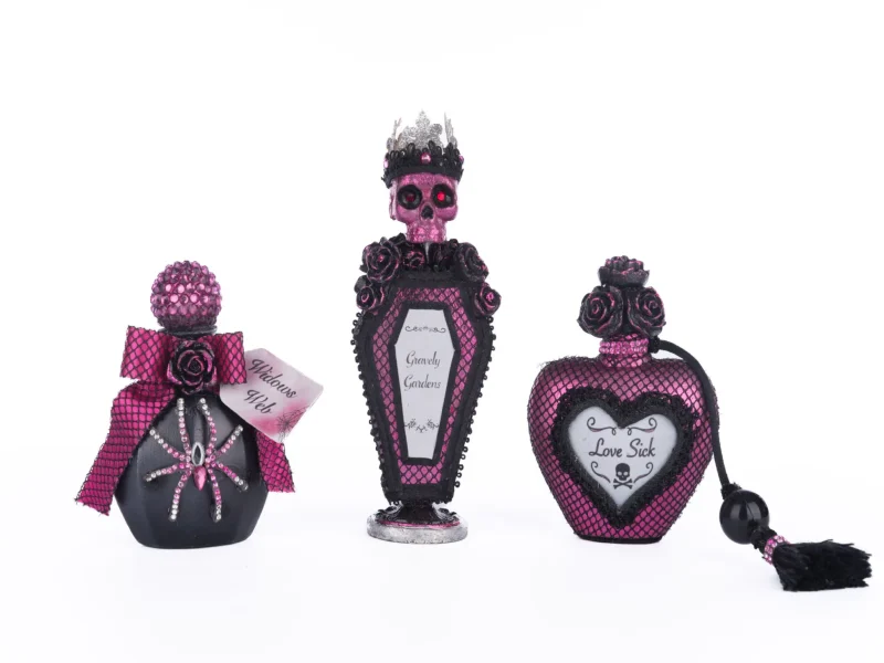 Katherine S Collection Halloween Collectible Pink Panic Possession Vanity Potion Bottles Tabletop Pink Black Kc 28 428147 1