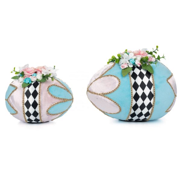 Katherine S Collection Spring Decorative Items Heart And Wonderland Fabric Covered Eggs White Blue Pink Black Kc 28 428420