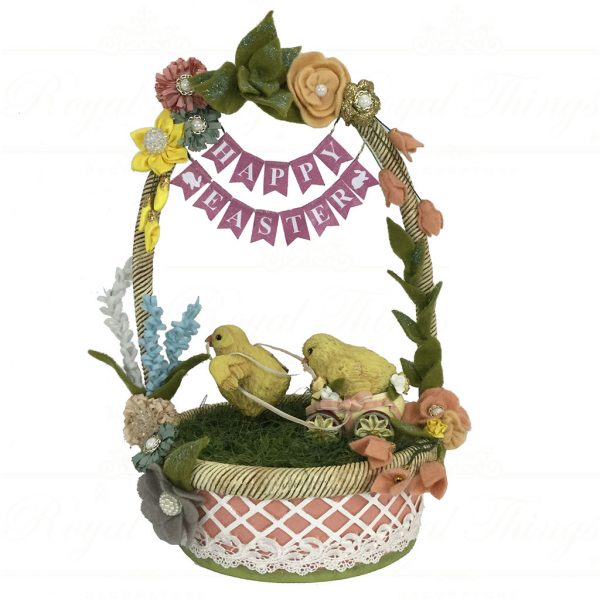 Katherine S Collection Spring Decorative Items Medium A Chicken Filled Basket Green Yellow Pink Kc 28 228404