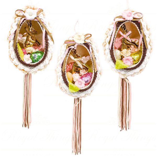 Katherine S Collection Spring Heritage Ornaments Bunny Diorama Tassel Egg Pink Cream Brown Kc 05 13073
