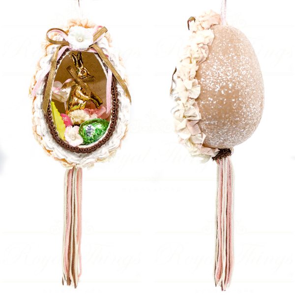 Katherine S Collection Spring Heritage Ornaments Bunny Diorama Tassel Egg Pink Cream Brown Kc 05 13073 Green