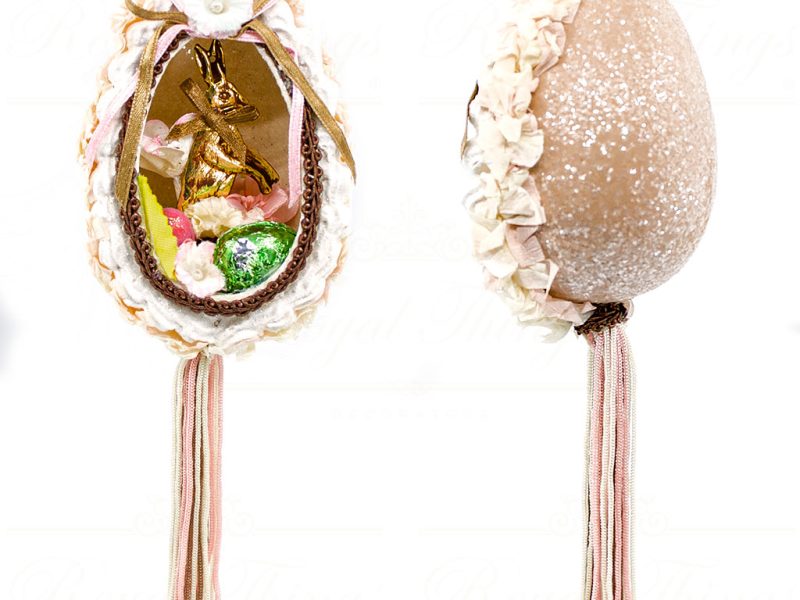 Katherine S Collection Spring Heritage Ornaments Bunny Diorama Tassel Egg Pink Cream Brown Kc 05 13073 Green