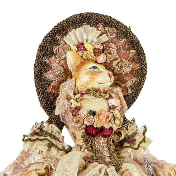Katherine S Collection Wayne Kleski Heritage Collectible Dolls Sylvia Stitcher Cat Pincushion Doll Green Pink Cream Kc 11 31783 Detail 3