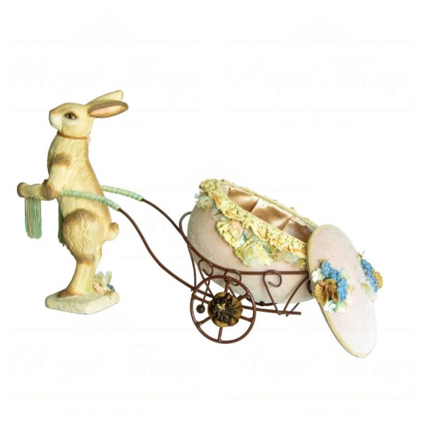 Katherine S Collection Wayne Kleski Heritage Collectible Tabletop Decorative Items Carlton Hare With Egg Cart Pink Cream Brown Kc 28 28463 Open