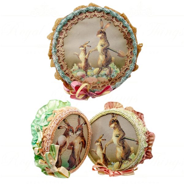 Katherine S Collection Wayne Kleski Heritage Collectible Tabletop Vintage Box Embroidery Rabbit Scene Blue Green Pink Kc 99 28017 1