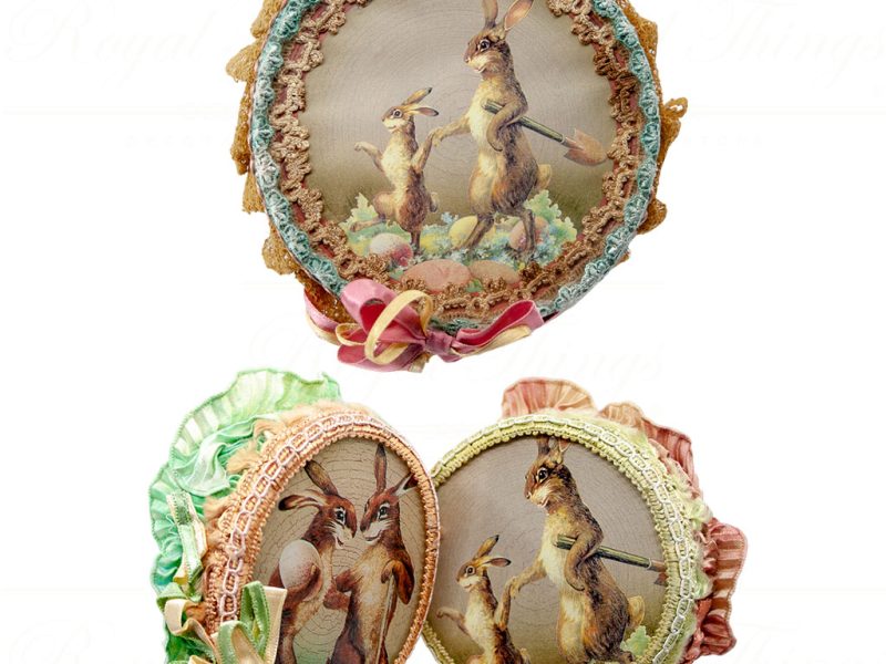 Katherine S Collection Wayne Kleski Heritage Collectible Tabletop Vintage Box Embroidery Rabbit Scene Blue Green Pink Kc 99 28017 1