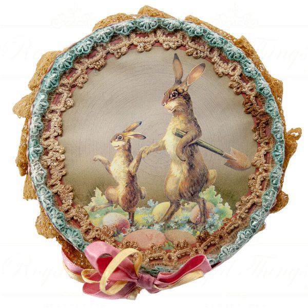 Katherine S Collection Wayne Kleski Heritage Collectible Tabletop Vintage Box Embroidery Rabbit Scene Blue Green Pink Kc 99 28017 2
