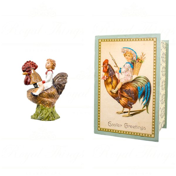 Katherine S Collection Wayne Kleski Heritage Collectible Tabletop Vintage Box With Riding Rooster Ornament Brown Purple Blue Kc 05 12740 1