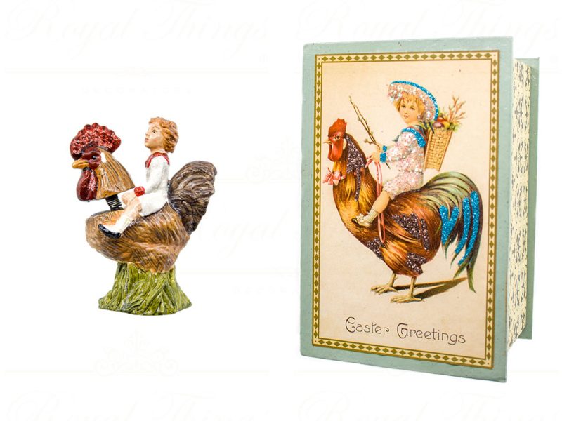 Katherine S Collection Wayne Kleski Heritage Collectible Tabletop Vintage Box With Riding Rooster Ornament Brown Purple Blue Kc 05 12740 1